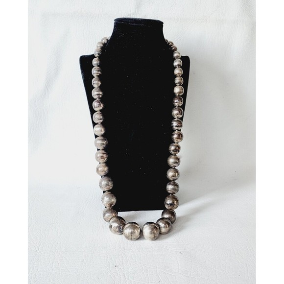 Vtg Sterling Silver Graduated Bead Ball Heavy 102g Taxco Necklace Southwestern